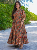 Vegaa Fashion Multi Color Rayon Digital Print Designer Western Gown