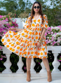 Vegaa Fashion Off White Rayon Digital Print Designer Western Gown
