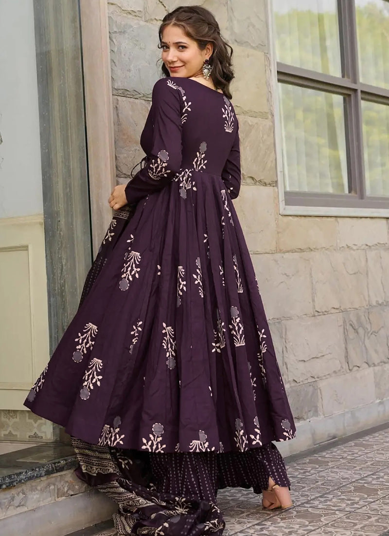 Vegaa Fashion Dark Purple Pure Muslin Digital Printed Designer Salwar Suit