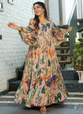 Vegaa Fashion Multi Color Heavy Air Tex Chinon Silk Digital Print Designer Gown