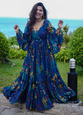 Vegaa Fashion Multi Color Heavy Air Tex Chinon Silk Digital Print Designer Gown