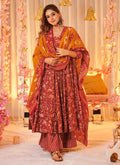 Vegaa Fashion Red Muslin Digital Print Designer Salwar Suit