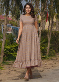 Vegaa Fashion Beige Rayon Digital Print Designer Gown For Festive