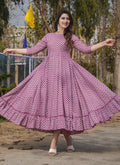 Vegaa Fashion Onion Pink Rayon Digital Print Designer Gown For Festive
