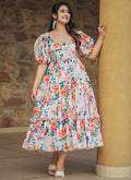Vegaa Fashion Off White Rayon Digital Print Designer Gown For Festive