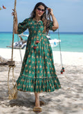 Vegaa Fashion Green Rayon Digital Print Designer Gown For Festive