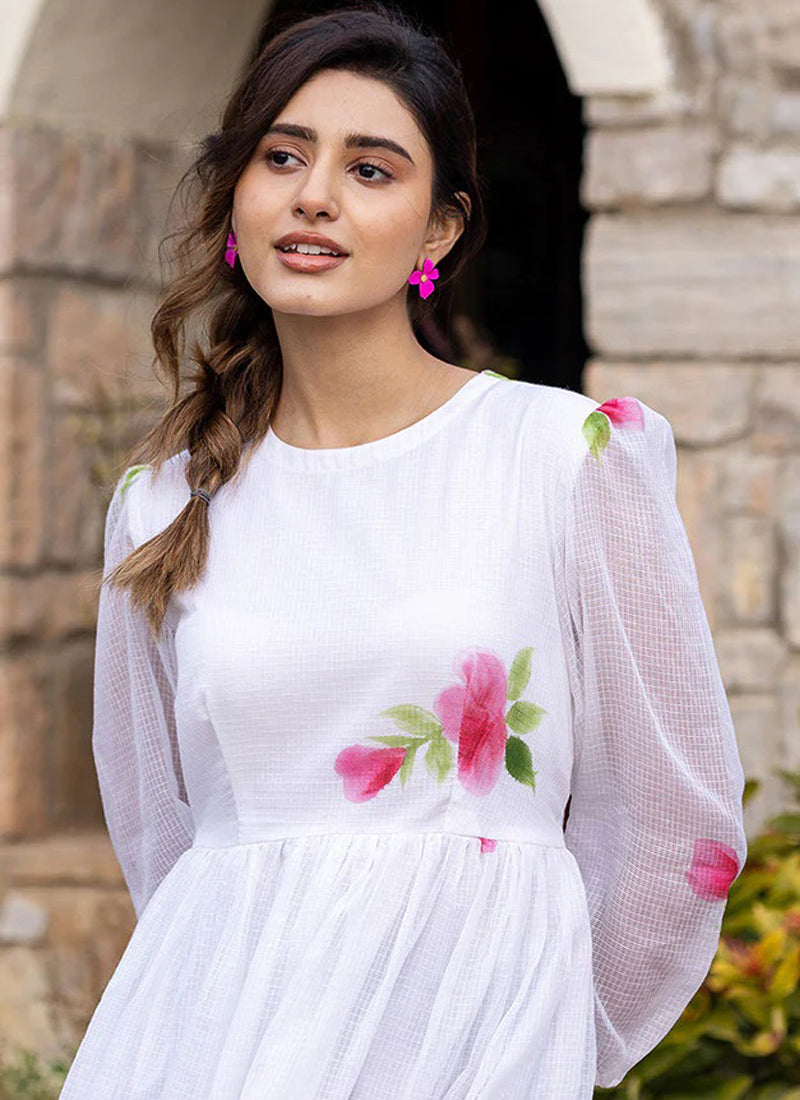 Vegaa Fashion Off White Rayon Kota Checks Digital Print Kurti