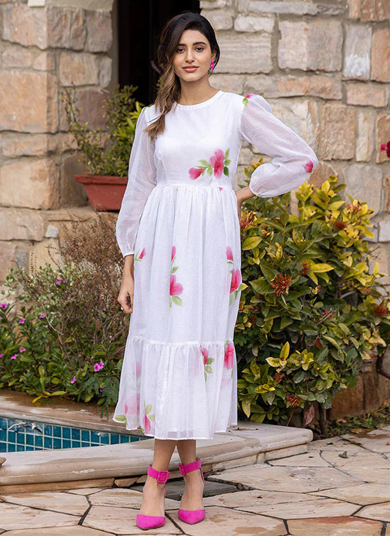 Vegaa Fashion Off White Rayon Kota Checks Digital Print Kurti