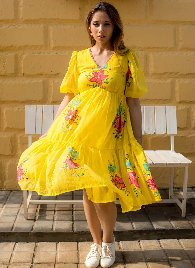 Vegaa Fashion Yellow Rayon Kota Checks Digital Print Kurti