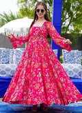 Vegaa Fashion Pink Georgette Digital Print Designer Gown For Festive