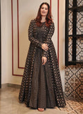 Vegaa Fashion Coal Black Muslin Digital Print Indo Western Gown For Wedding