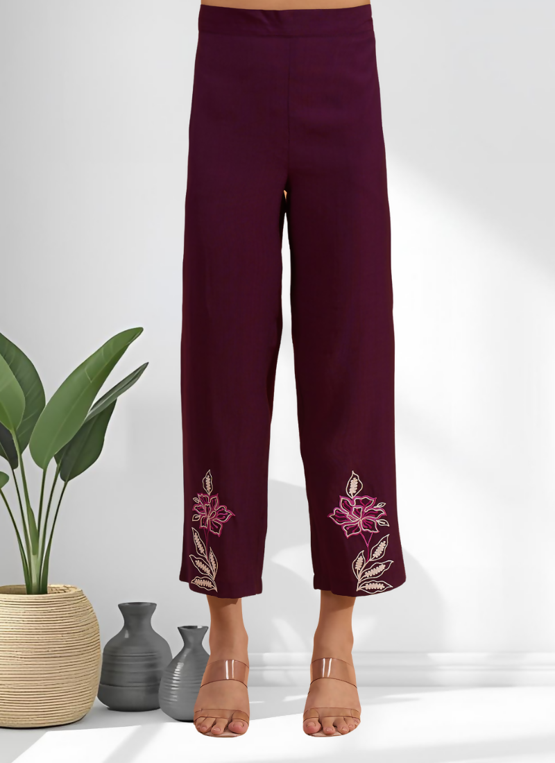 Joban Fashion Wine Silk Embroidered Readymade Cord Set