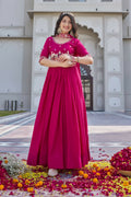 Teeya Creation Womens New Trendy Heavy Cording Sequence & Beads Embroidery Work Pink Gown Set