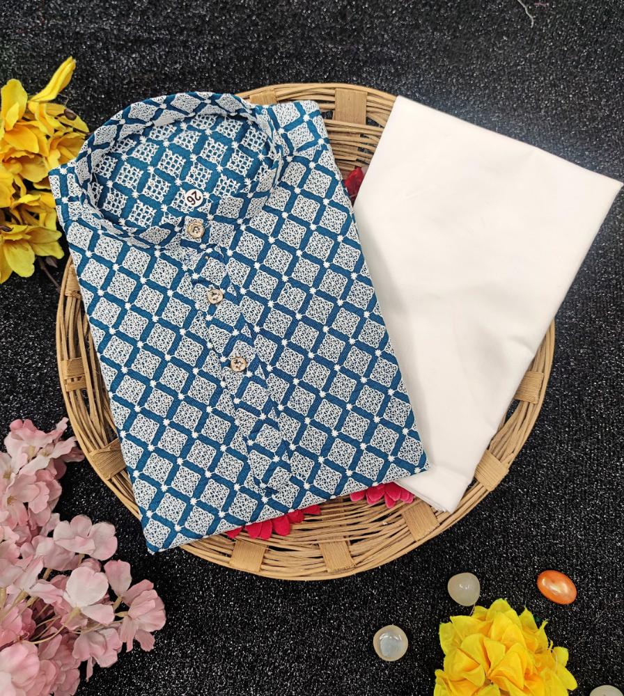 Neera Trendz Blue Cotton Thread Embroidery Kid's Kurta Pajama