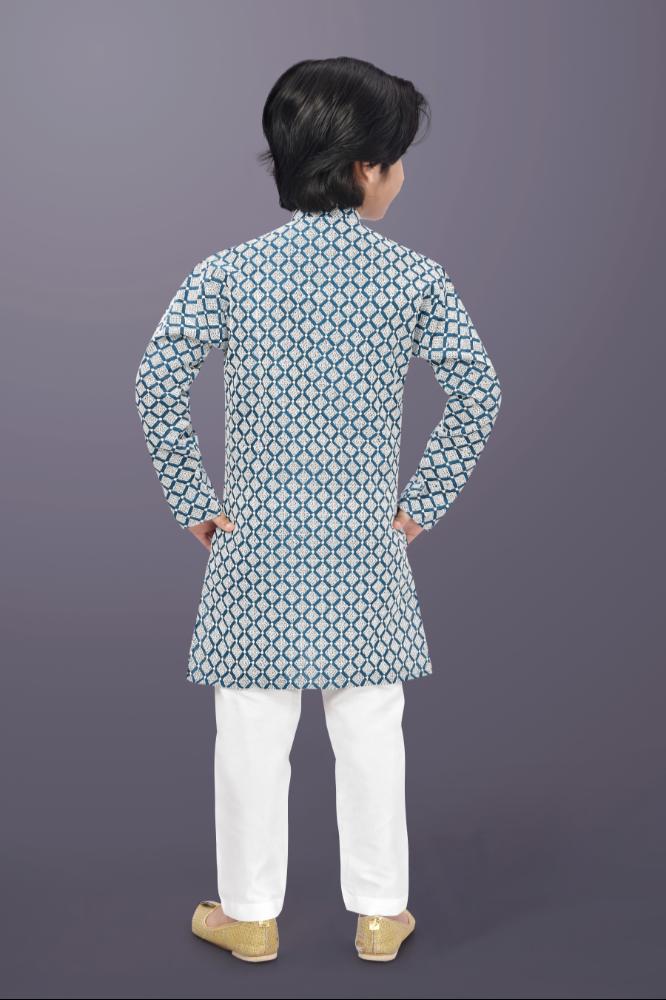 Neera Trendz Blue Cotton Thread Embroidery Kid's Kurta Pajama