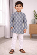Neera Trendz Grey Cotton Thread Embroidery Kid's Kurta Pajama