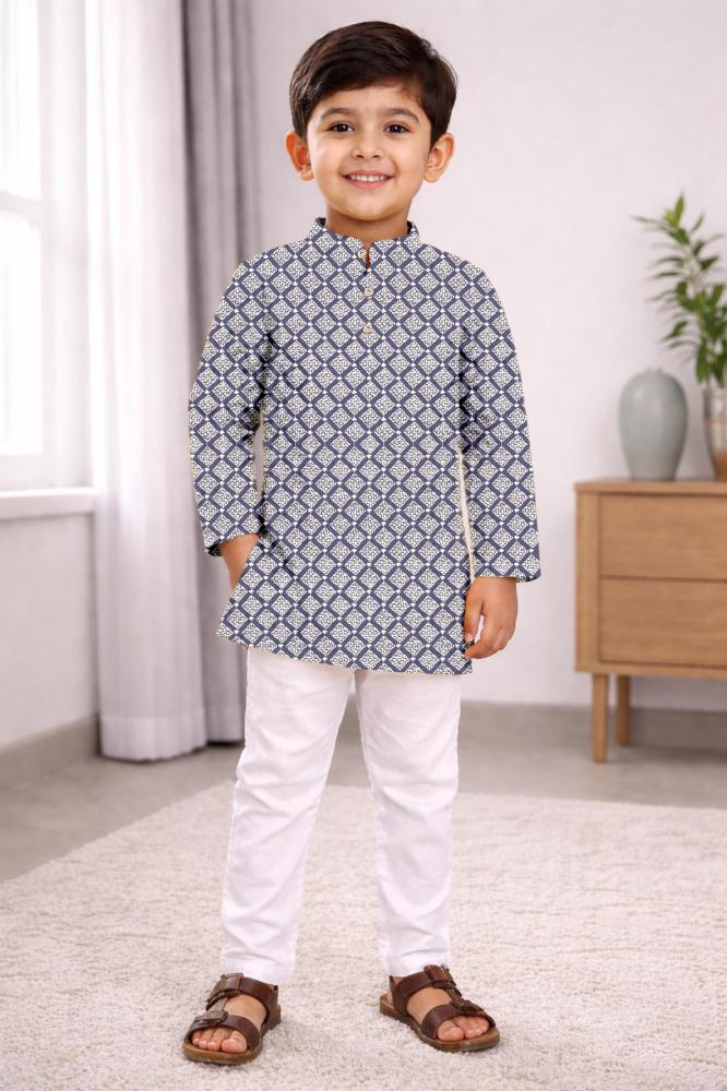 Neera Trendz Grey Cotton Thread Embroidery Kid's Kurta Pajama