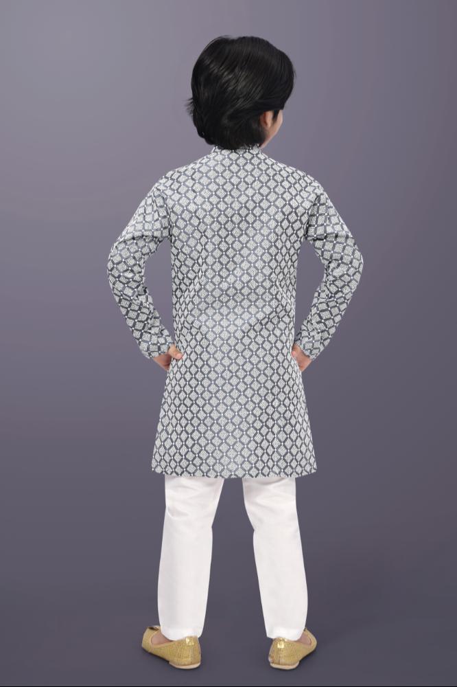 Neera Trendz Grey Cotton Thread Embroidery Kid's Kurta Pajama