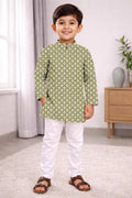 Neera Trendz Olive Cotton Thread Embroidery Kid's Kurta Pajama