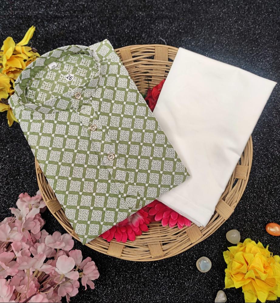 Neera Trendz Olive Cotton Thread Embroidery Kid's Kurta Pajama