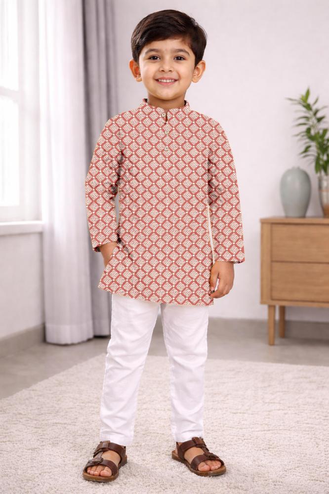 Neera Trendz Peach Cotton Thread Embroidery Kid's Kurta Pajama