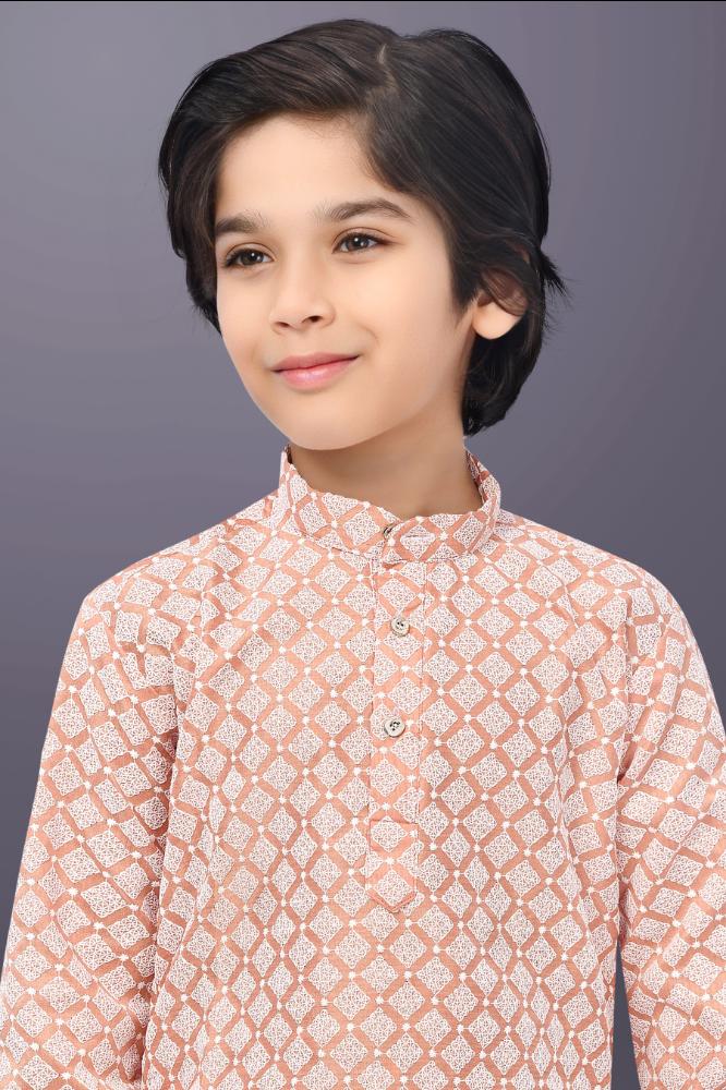 Neera Trendz Peach Cotton Thread Embroidery Kid's Kurta Pajama
