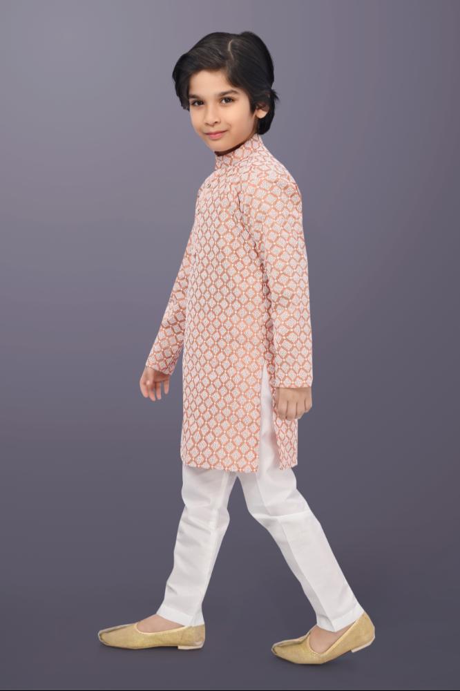 Neera Trendz Peach Cotton Thread Embroidery Kid's Kurta Pajama