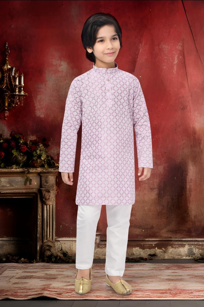 Neera Trendz Pink Cotton Thread Embroidery Kid's Kurta Pajama