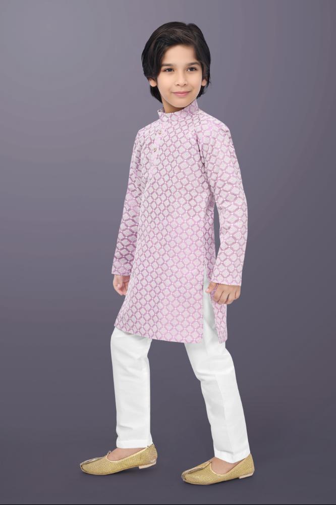 Neera Trendz Pink Cotton Thread Embroidery Kid's Kurta Pajama