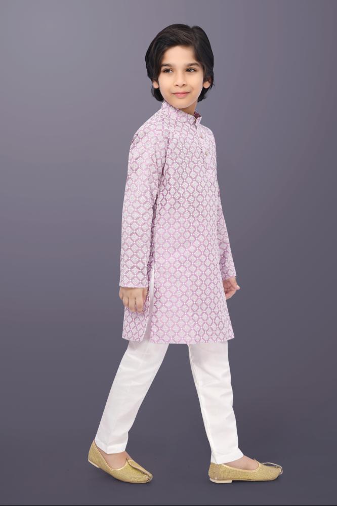 Neera Trendz Pink Cotton Thread Embroidery Kid's Kurta Pajama