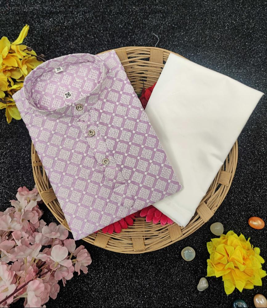 Neera Trendz Pink Cotton Thread Embroidery Kid's Kurta Pajama