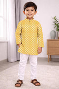 Neera Trendz Yellow Cotton Thread Embroidery Kid's Kurta Pajama