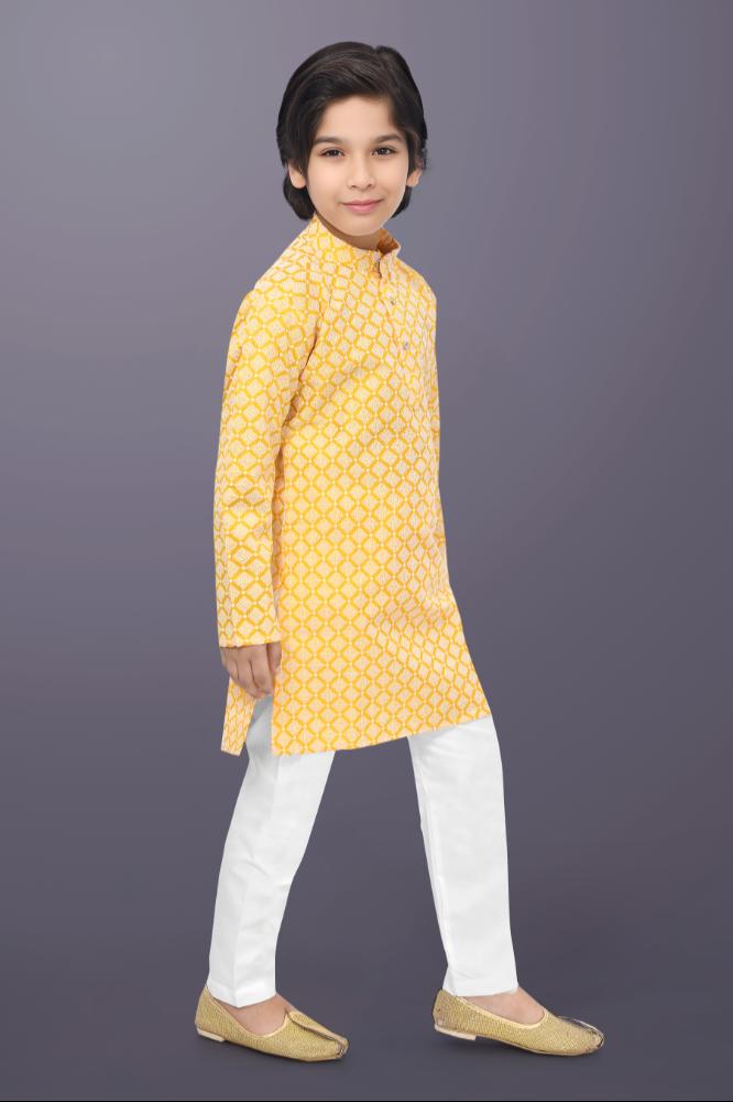 Neera Trendz Yellow Cotton Thread Embroidery Kid's Kurta Pajama
