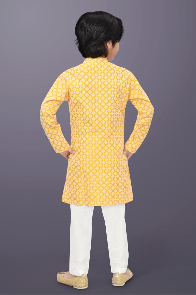 Neera Trendz Yellow Cotton Thread Embroidery Kid's Kurta Pajama