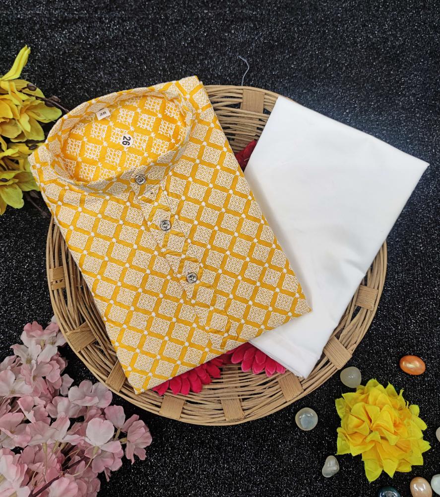 Neera Trendz Yellow Cotton Thread Embroidery Kid's Kurta Pajama