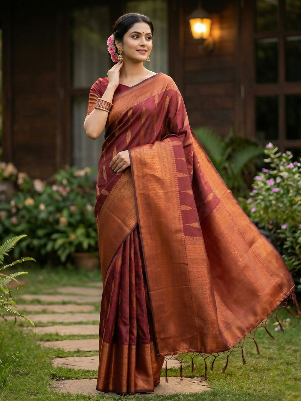 Shree Shyam Fashion Maroon Silk Blend Saree