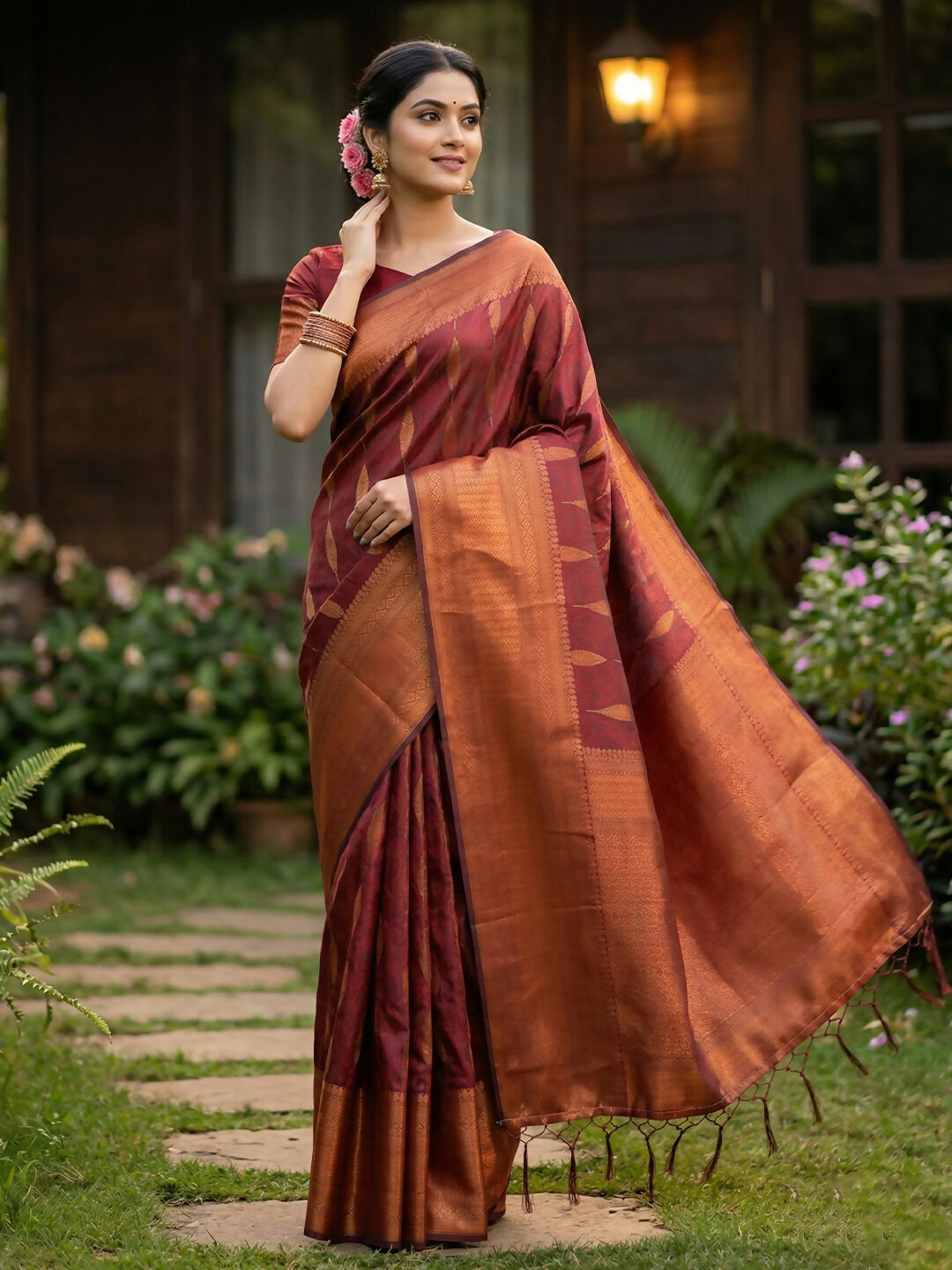 Shree Shyam Fashion Maroon Silk Blend Saree