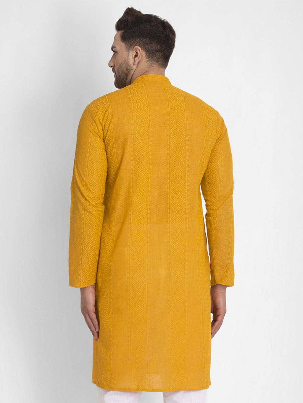 Jompers Men Mustard Embroidered Kurta Only