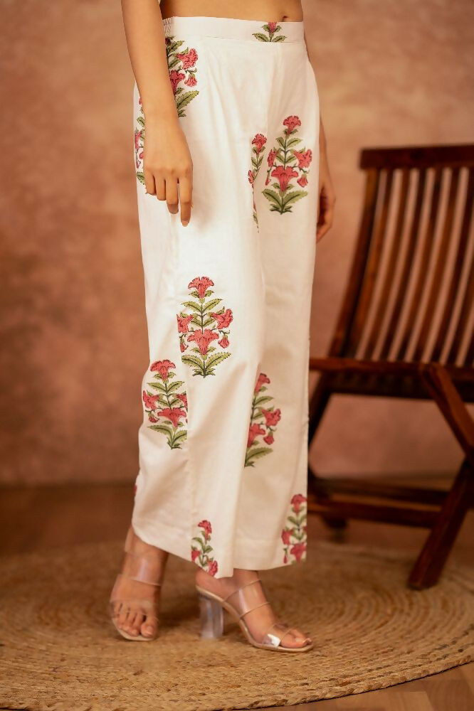 Joban Fashion Off White Pink Hand Block Printed Cotton Suit Set