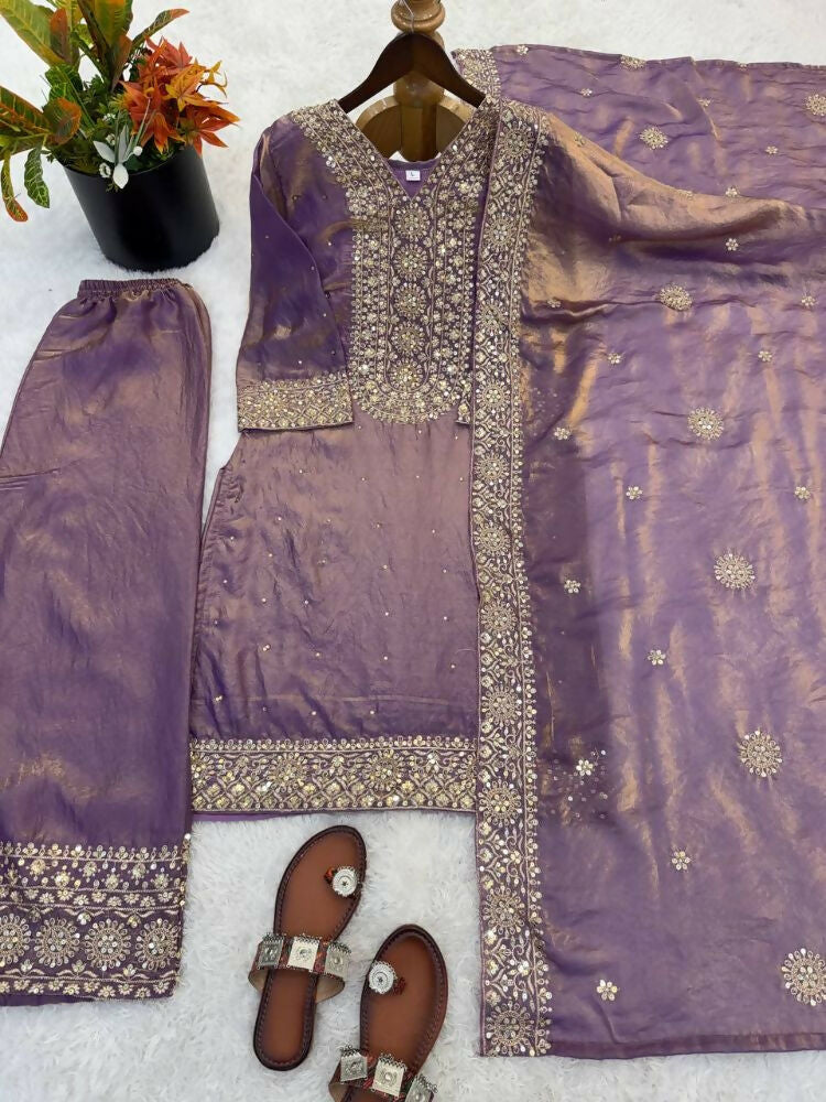 Teeya Creation Onion Color Fendy Silk Embroidery Work Wedding Wear Salwar Suit