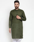 Jompers Men Olive Green Chikan Kurta Only
