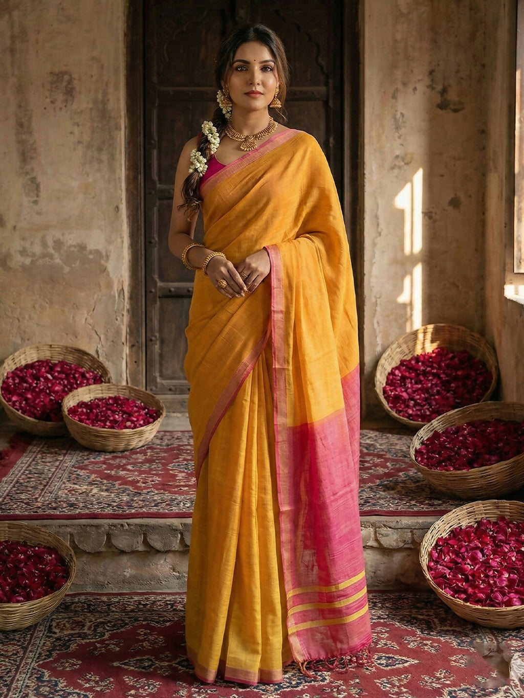 Shree Shyam Fashion Gold Cotton Saree