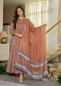 Jaimini Women Cotton Printed Round Neck 3/4 Sleeves Calf Length Flared Kurta Pant And Dupatta Set
