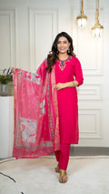 Vedant Vastram Roman Silk Hand Work & Embroidery Work Stitched Kurta Pant Dupatta Set-Pink