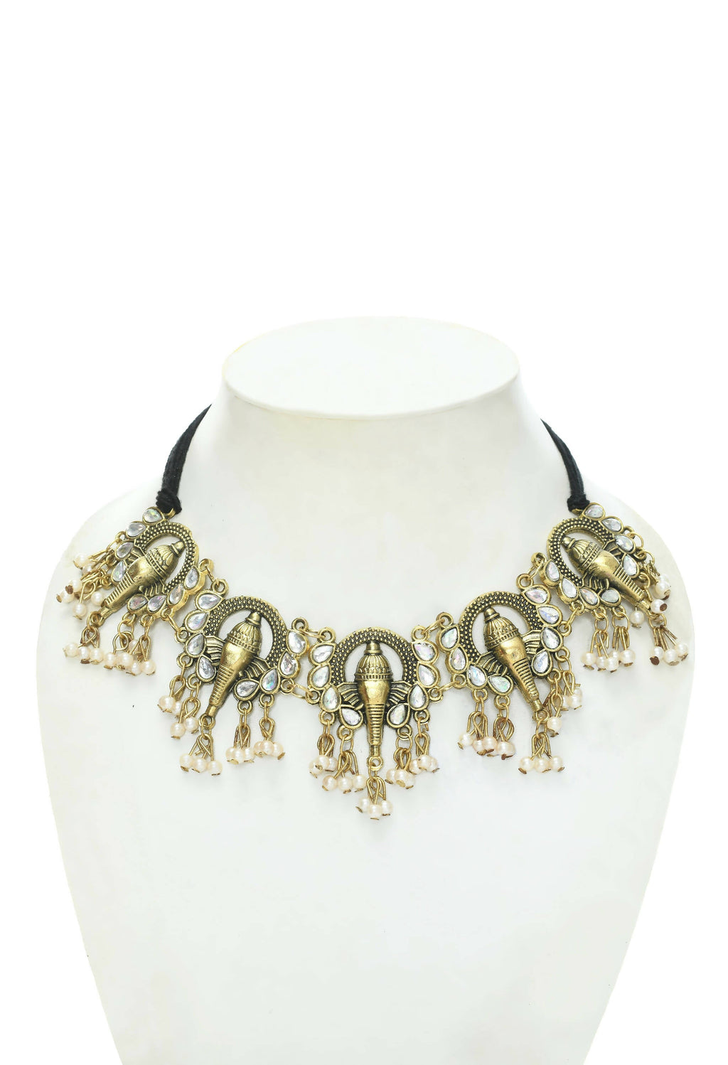Mominos Fashion Johar Kamal Oxidised Gold-Polished Ganesha Design Necklace Choker Set