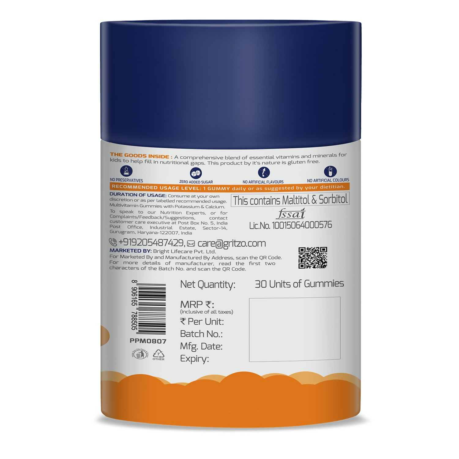 Gritzo Super Gummies, Multivitamin for Kids (Natural Orange Flavour)