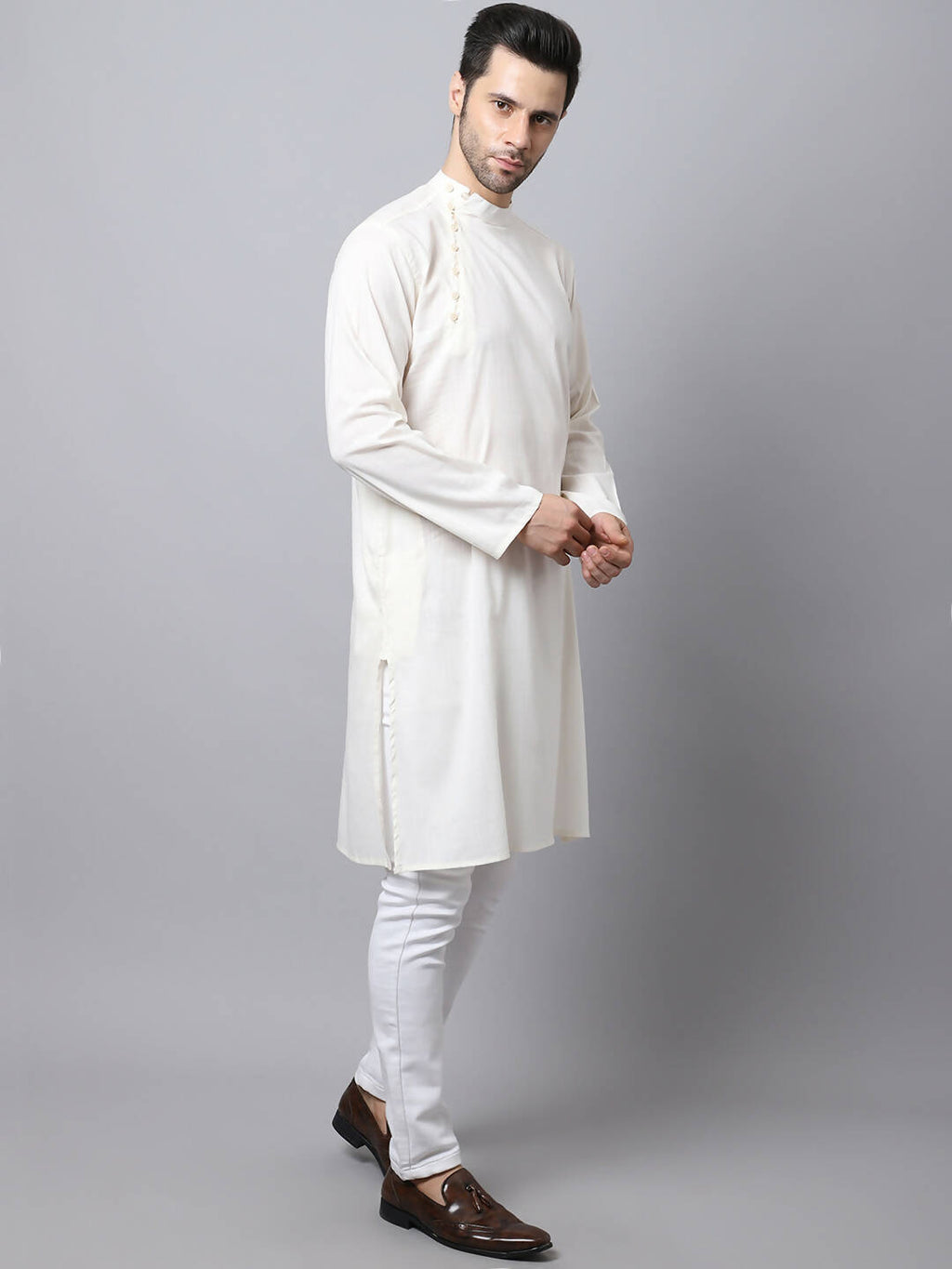 Even Apparels White Pure Cotton Men's Kurta With Side Placket