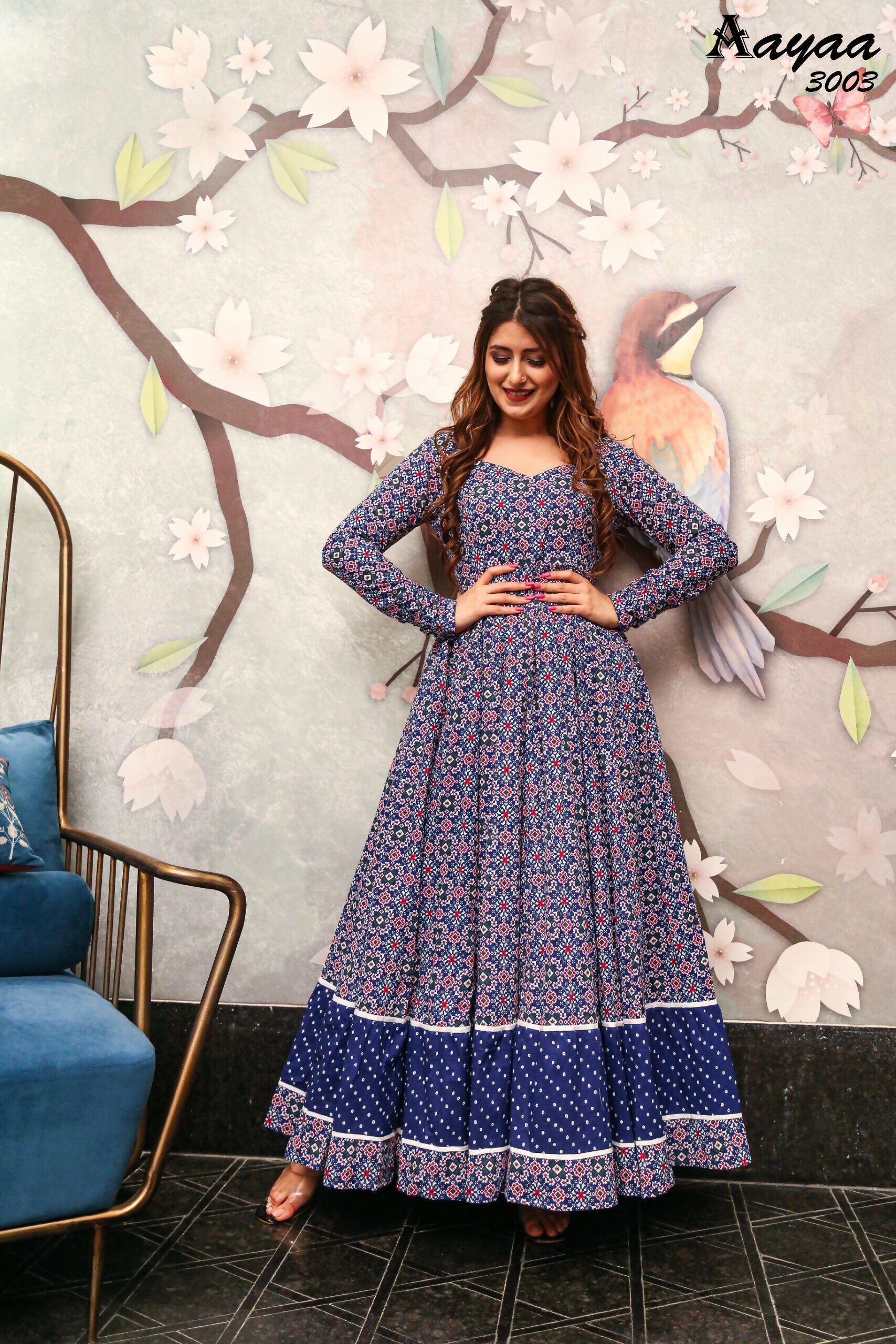 Aayaa Pure Ab Cotton Gown With Heavy Digital Print - Multi Color