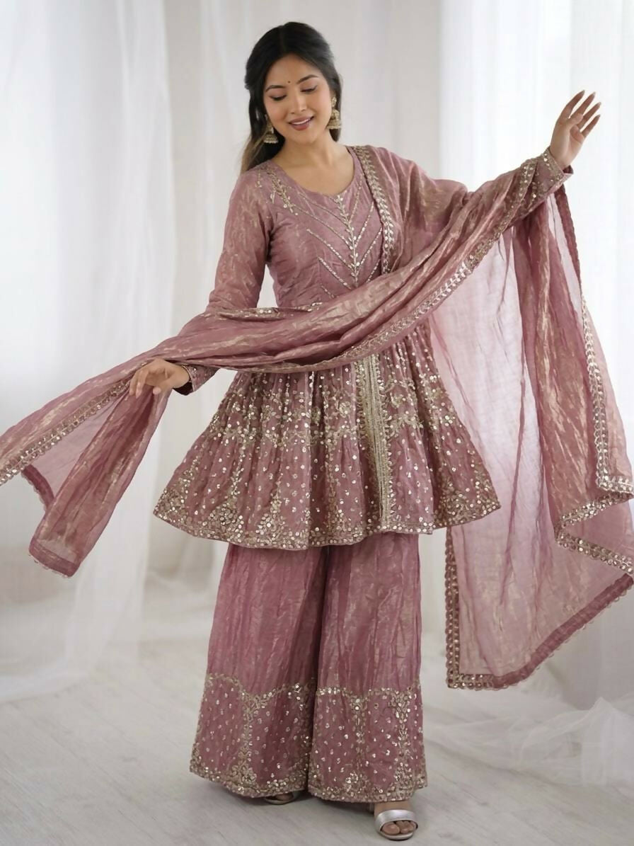 Teeya Creation New Womens Trendy Embroidery Sequence Work Pink Kurta Set