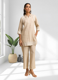 Joban Fashion Beige Linen Embroidered Readymade Cord Set